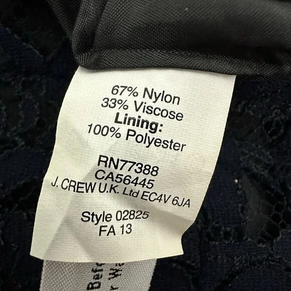 J‎ Crew Women Skirt 8 Blue Lace Black Lined A Line Mini Classic Dark Feminine - Picture 10 of 11